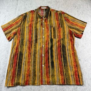 Misslook Retro Button Up Short Sleeve Multicolor Stripes Dress Shirt Size 3XL